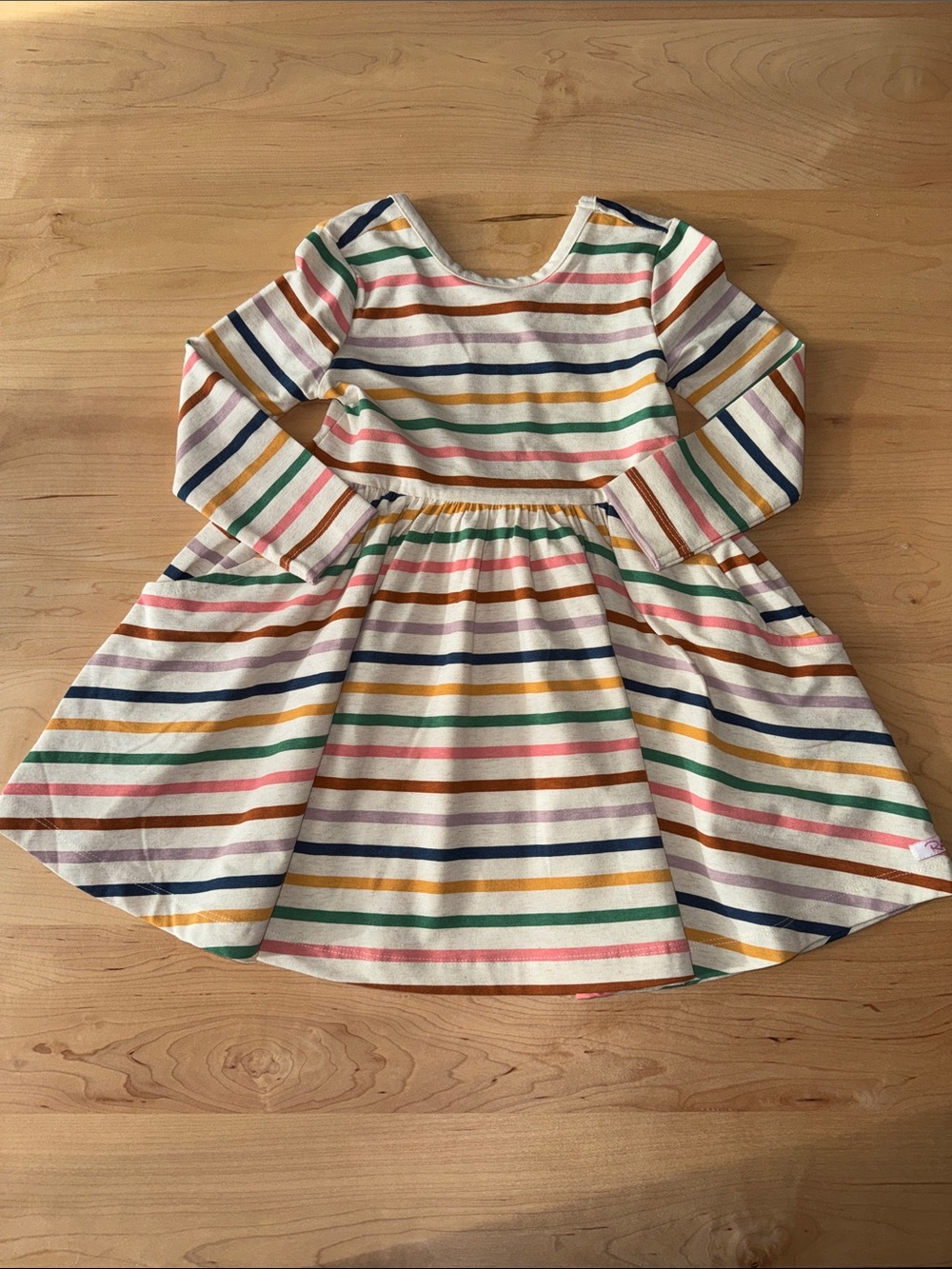 Ruffle Butts Long Sleeve Knit Twirl Dress 3T in Colorful Stripes